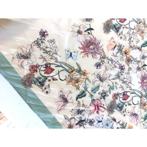 Bee Line Scarf Vintage Look Square 23" X 23" Green Pink Floral Butterfly - Picture 5 of 10